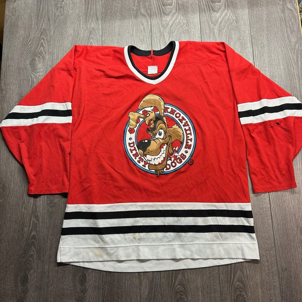 Vintage CCM Knoxville Dirty Dogs Hockey Jersey Red Black White Mens XL #26